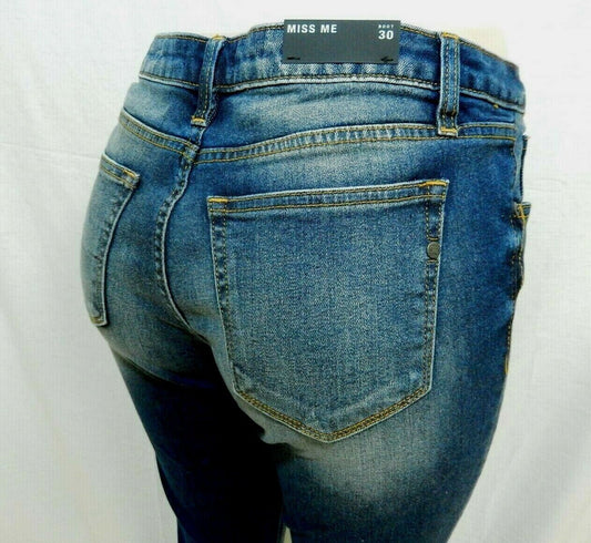 NWT MISS ME M1001B18 MED BLUE MID-RISE BOOT CUT DENIM JEANS SIZE 30 x 33