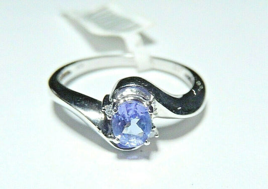 *NWT* 10K White Gold Oval Tanzanite & White Diamond Ring Size 7.5