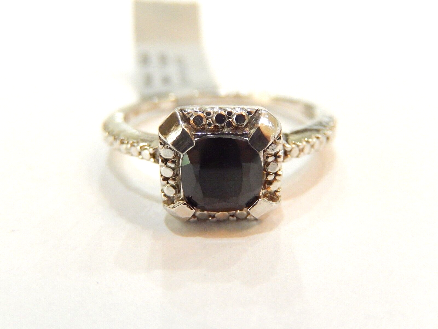 *VINTAGE*  Sterling Silver Cushion Cut Black  Onyx Ring Size 10.25