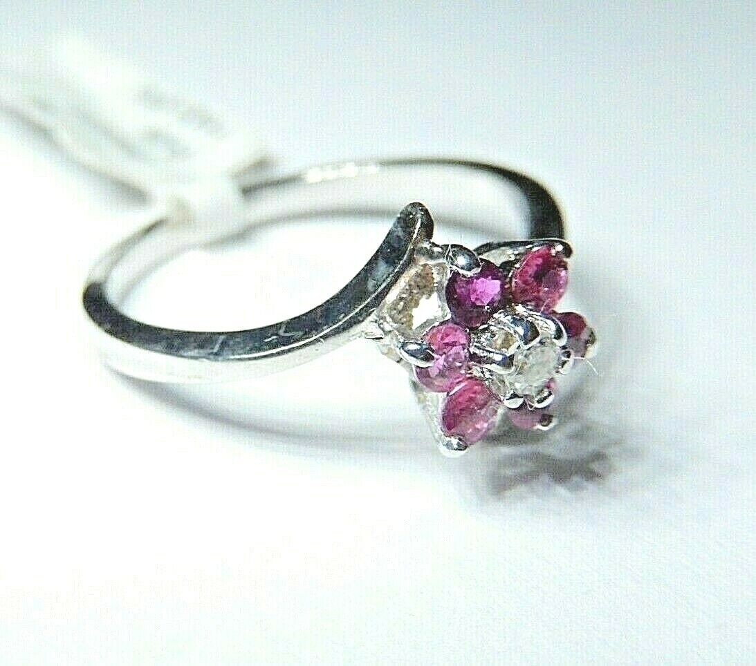 *NWT* 10k White Gold Ruby And Diamond 7 Stone Ring Size 6.75