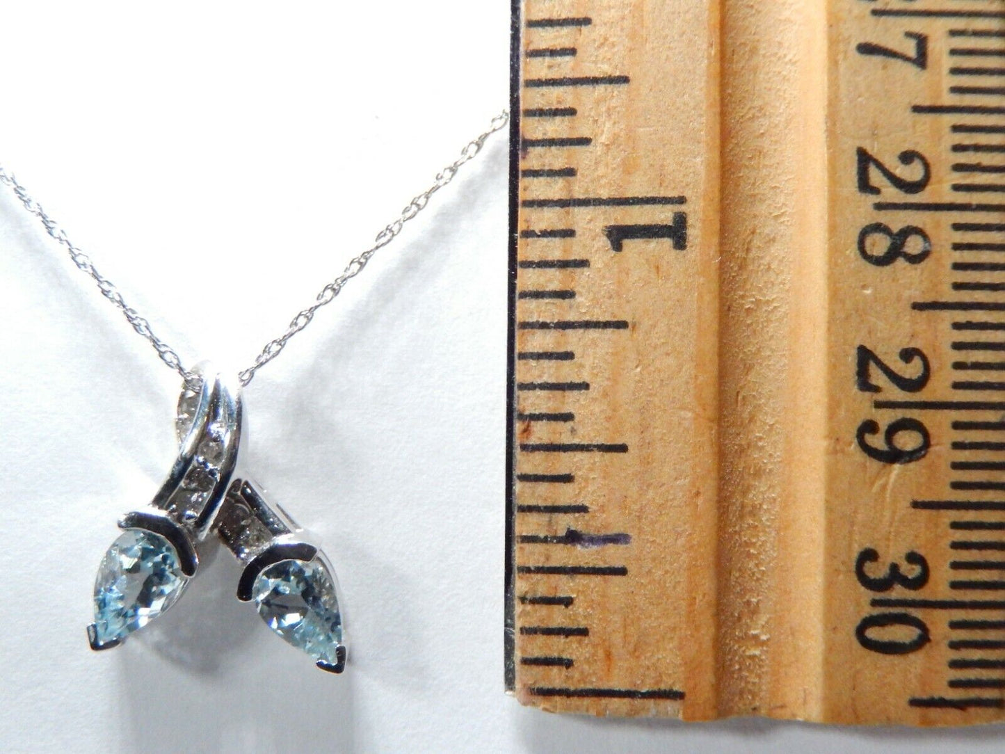 *NEW*  10k White Gold Aquamarine and Diamond Necklace w/14K 18" Chain