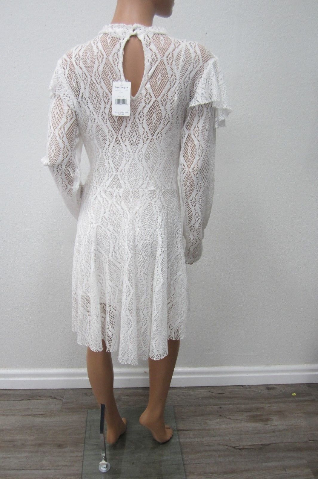 *NWT*$128   FREE PEOPLE LACE DRESS IVORY LACEY Cute Peasant Shabby Chic  Size LG