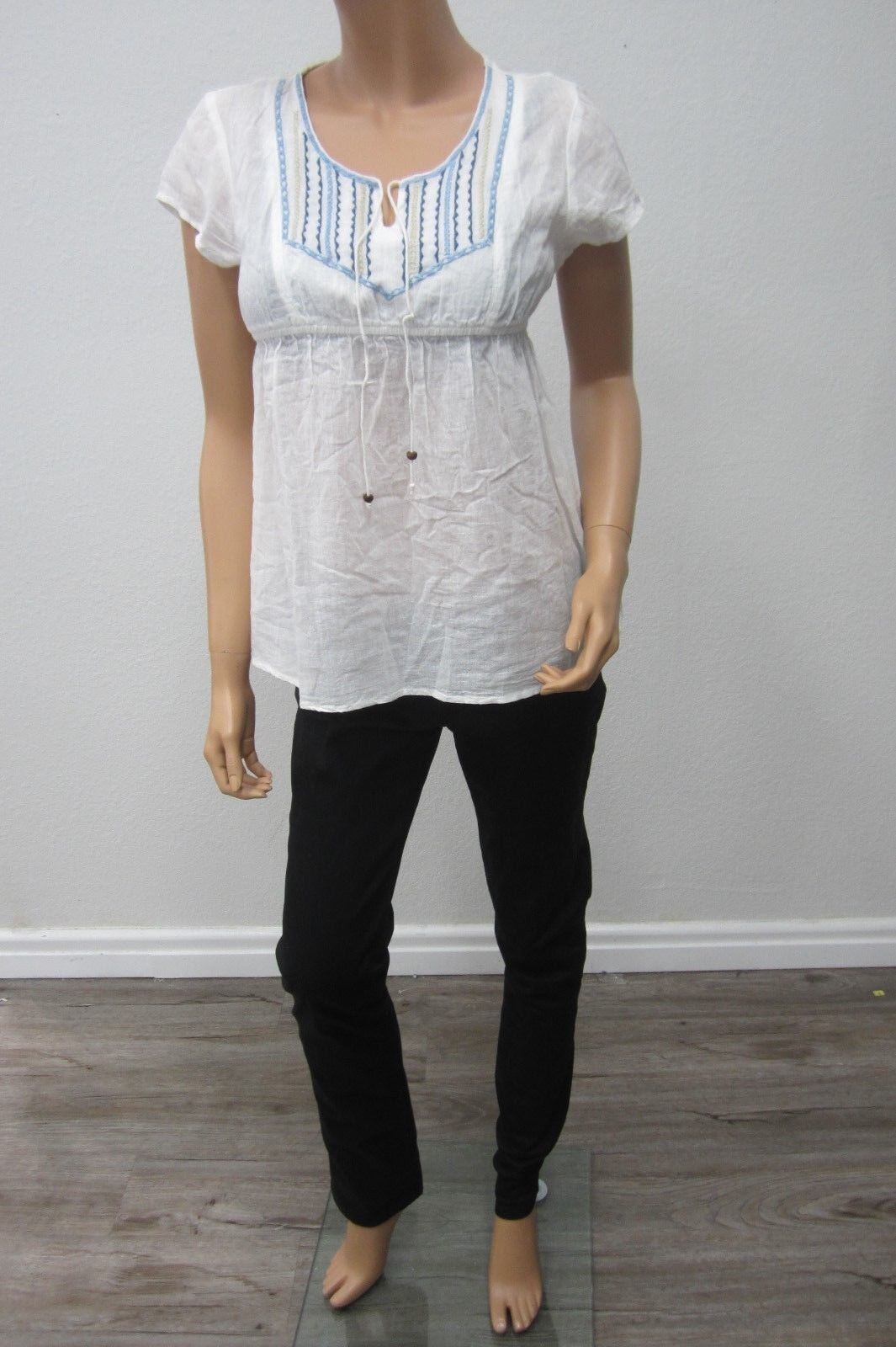 NWT  SO Kohl's Women's Cotton String Front Top Shirt Blouse Short Sleeves Size L