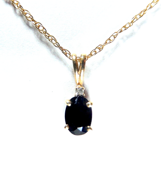 10k Yellow Gold .50 CT Oval Sapphire And Diamond Pendant with 18" YG Chain