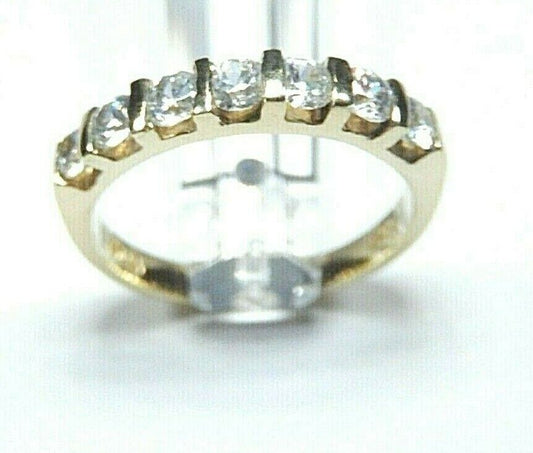 Sterling Silver Gold Vermeil Clear .75CT CZ Wedding Anniversary Band Ring Sz 6,5