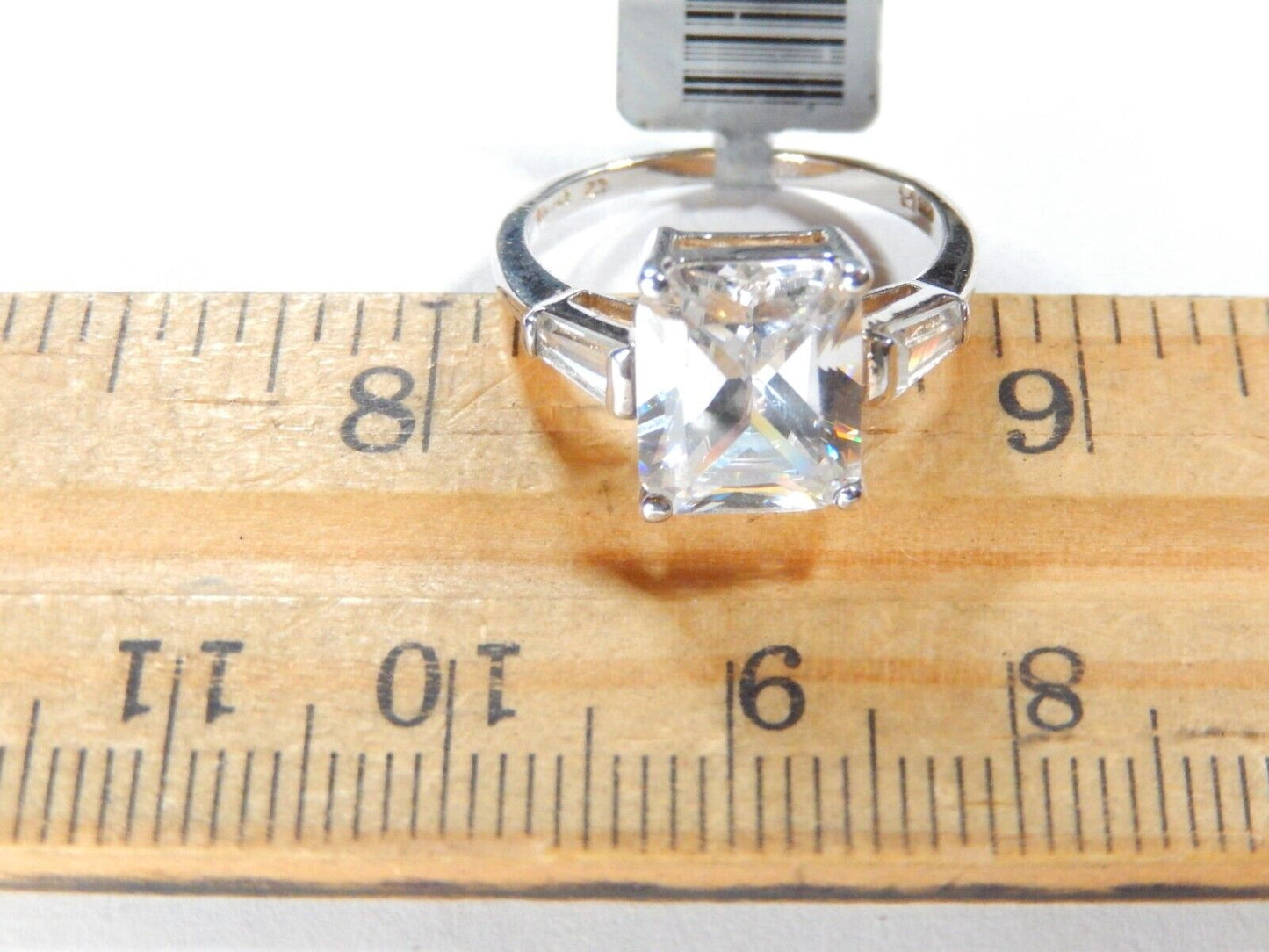 *VINTAGE*  STERLING SILVER 3.0 CT  Solitaire Emerald & Baguette CZ  Ring* SIZE 6