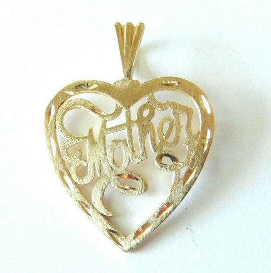 *NEW* 10k Yellow Gold Mother Diamond Cut Heart Pendant 1 1/16" Tall