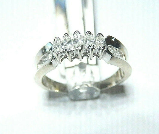 *VINTAGE* 14K White Gold .50 CT Marquise & Round Diamond Wedding Band Ring  7.25