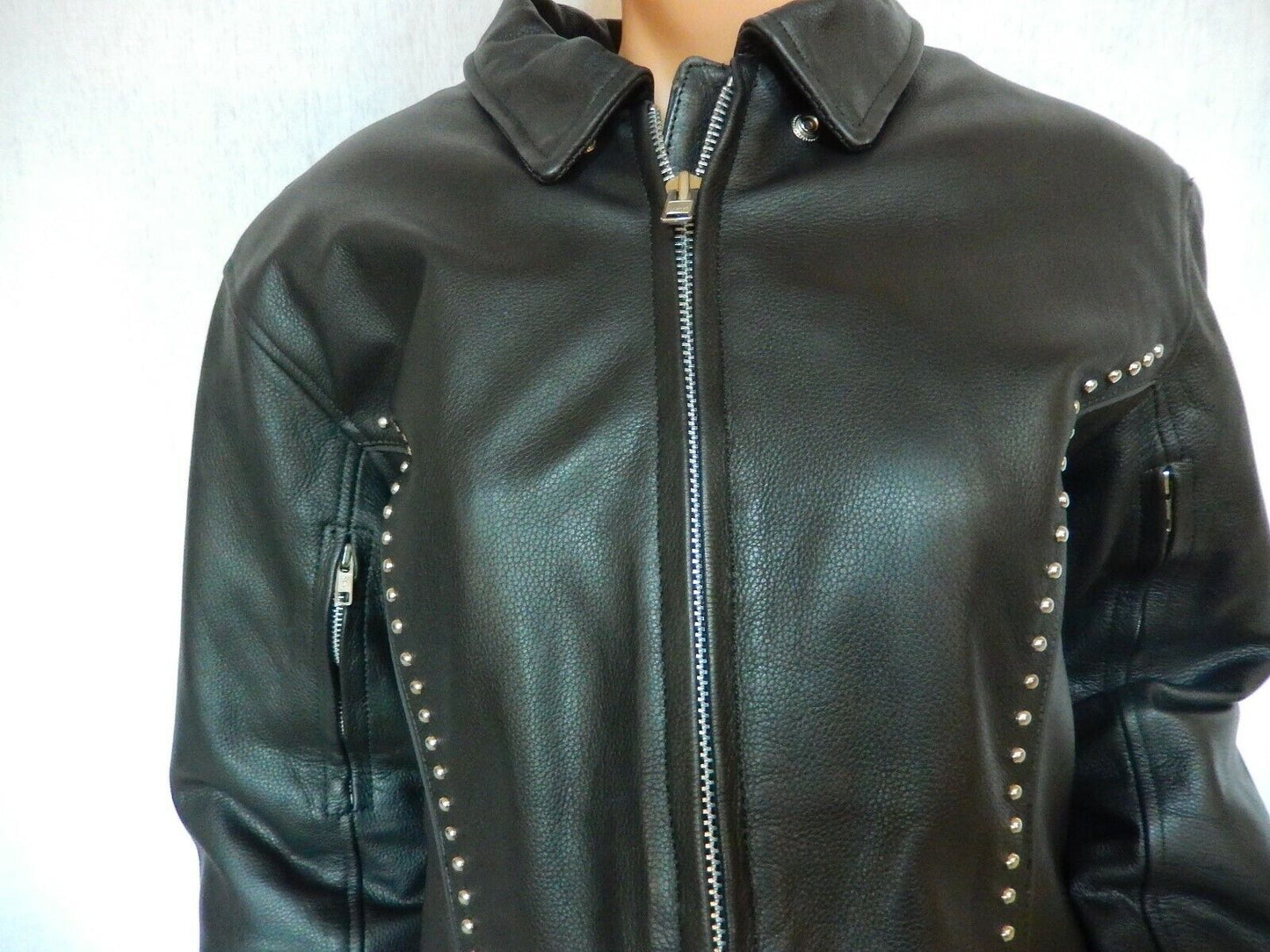 Hot Leathers Heavyweight Leather Men's Black Biker Jacket  Metal Studs Sz 2XL