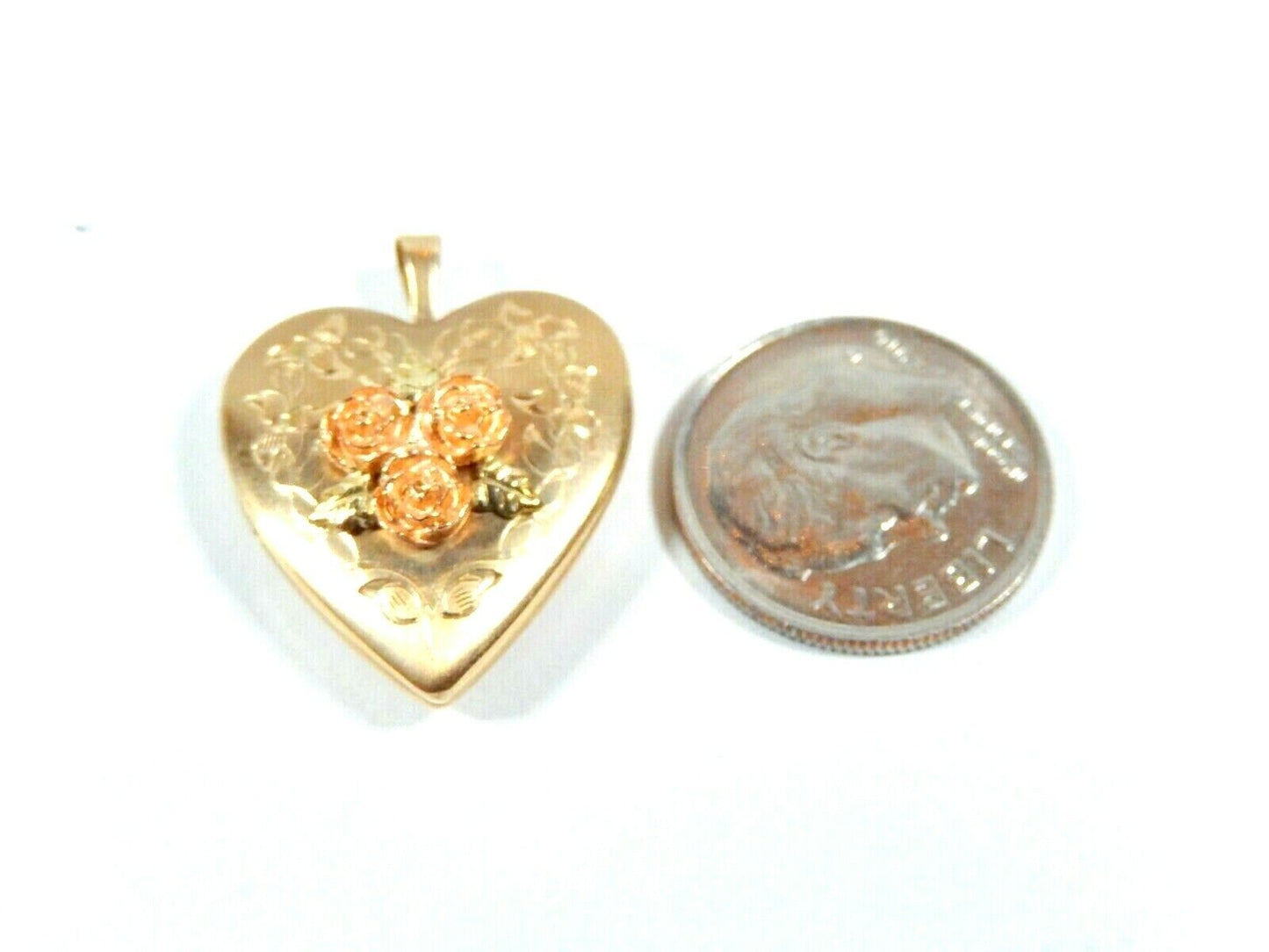 *VINTAGE*  14k Yellow & Rose Gold 20mm x 25mm Rose Heart Two Picture Locket