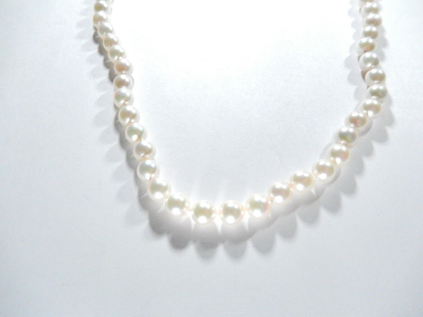 *VINTAGE*  Hand Knotted 6.5 mm AAA Cultured Pearl Necklace 22" w/ 14k Gold Clasp