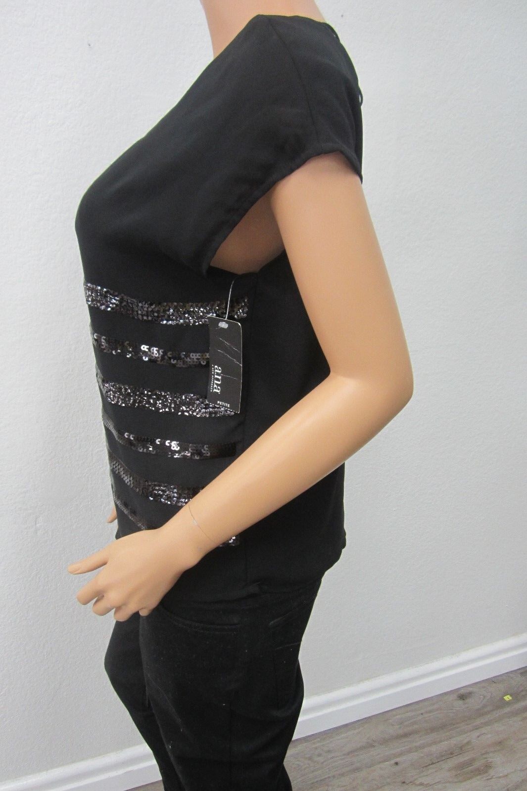 *NWT*  a.n.a. women top black short sleeve back sequins  evening wear sz S/P