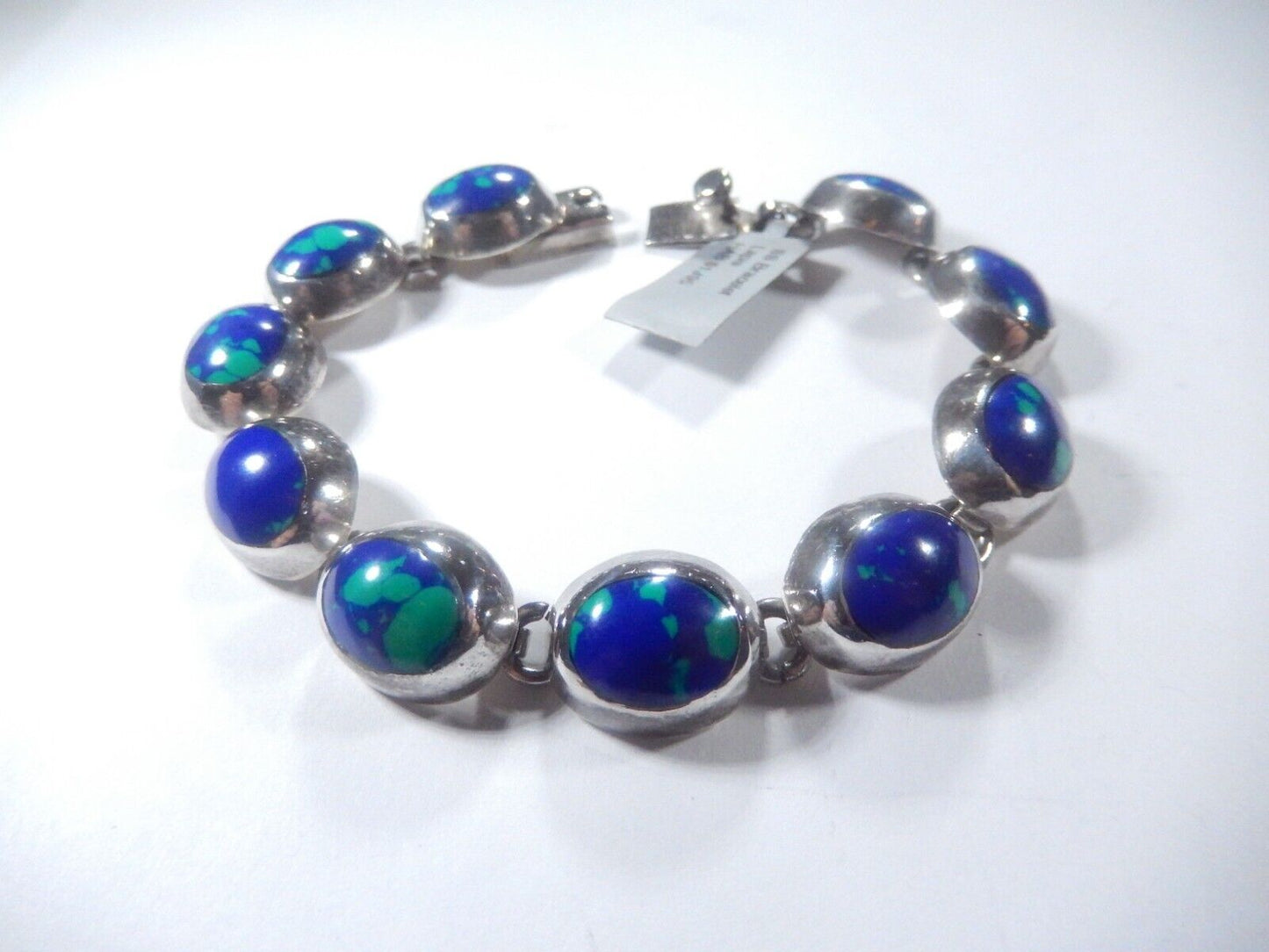 *VINTAGE*  Taxco 925 Sterling  Silver Lapis  lazuli Stone Bracelet  7.75"