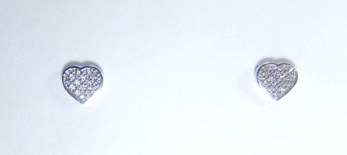 *VINTAGE*  10K White Gold Real Diamonds  Heart Earring Studs .25CT 7.5mm x 6.5mm