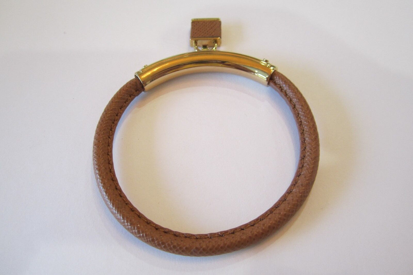 NWOT Michael Kors  Logo Lock Brown Leather Gold Tone Bangle Bracelet *STUNNING*