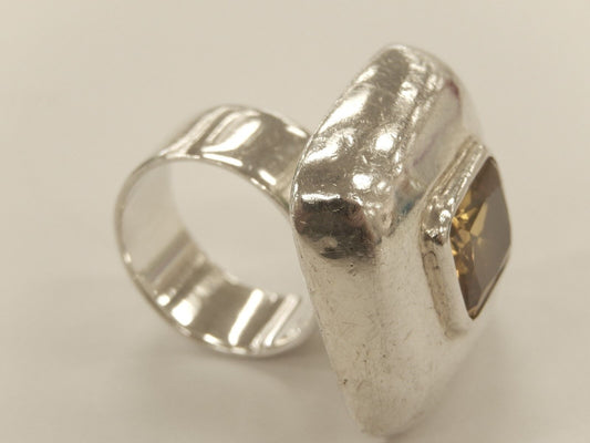 *VINTAGE*  CERRO BLANCO MEXICO  Sterling Silver .925  CITRINE SQUARE DOME Ring