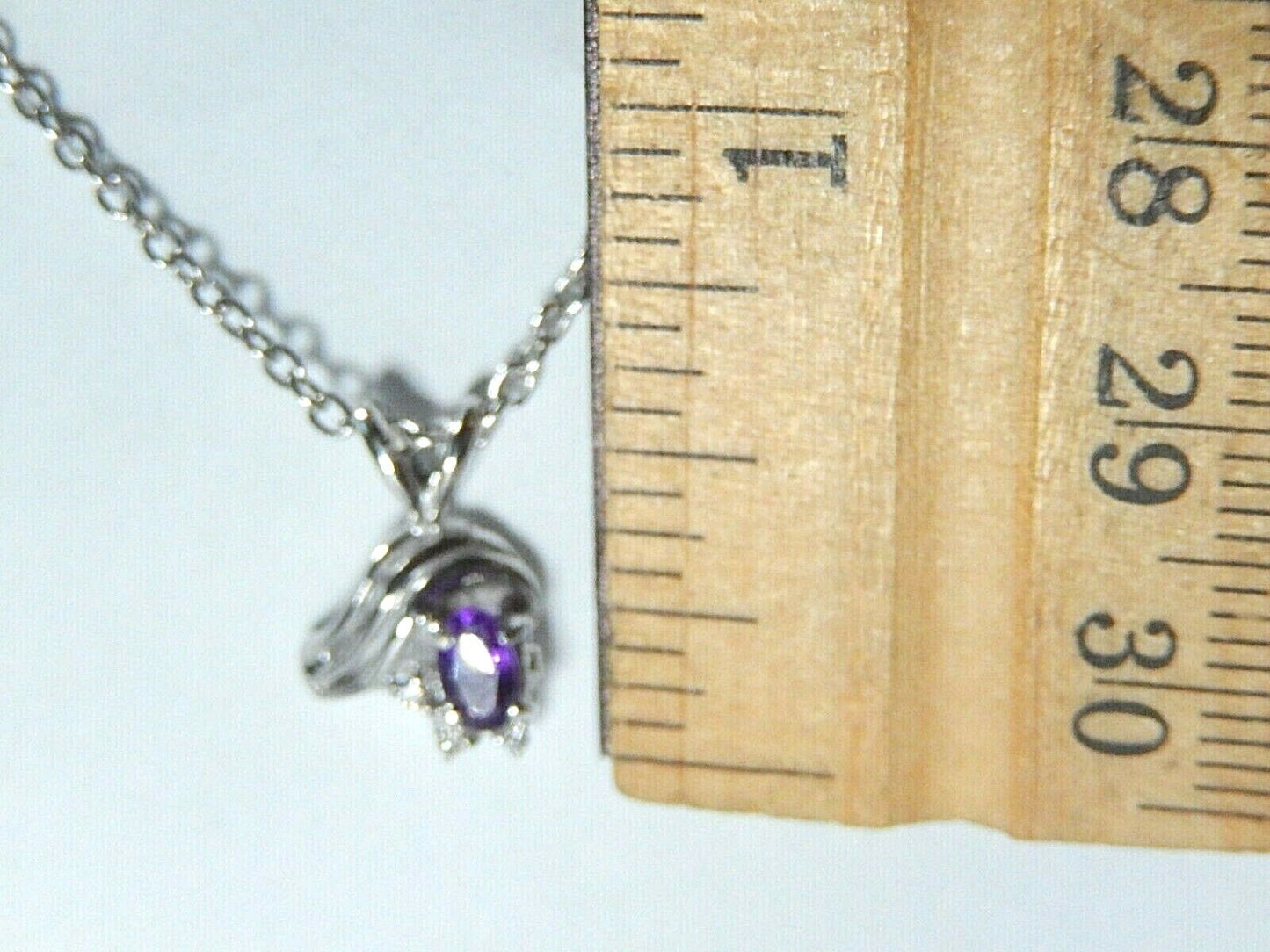 *NWT*  10K White Gold Purple Amethyst with Diamond Accent Pendant  w/18" Chain