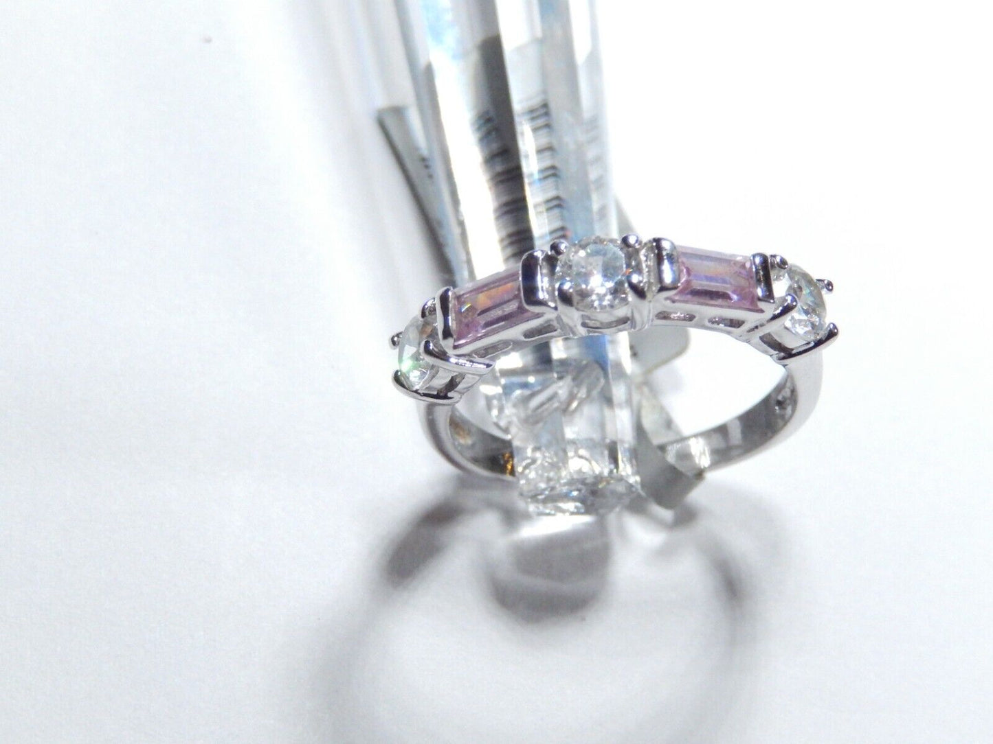 *VINTAGE* Sterling Silver 1.25 CT Pink and White CZ Band Ring Size 7