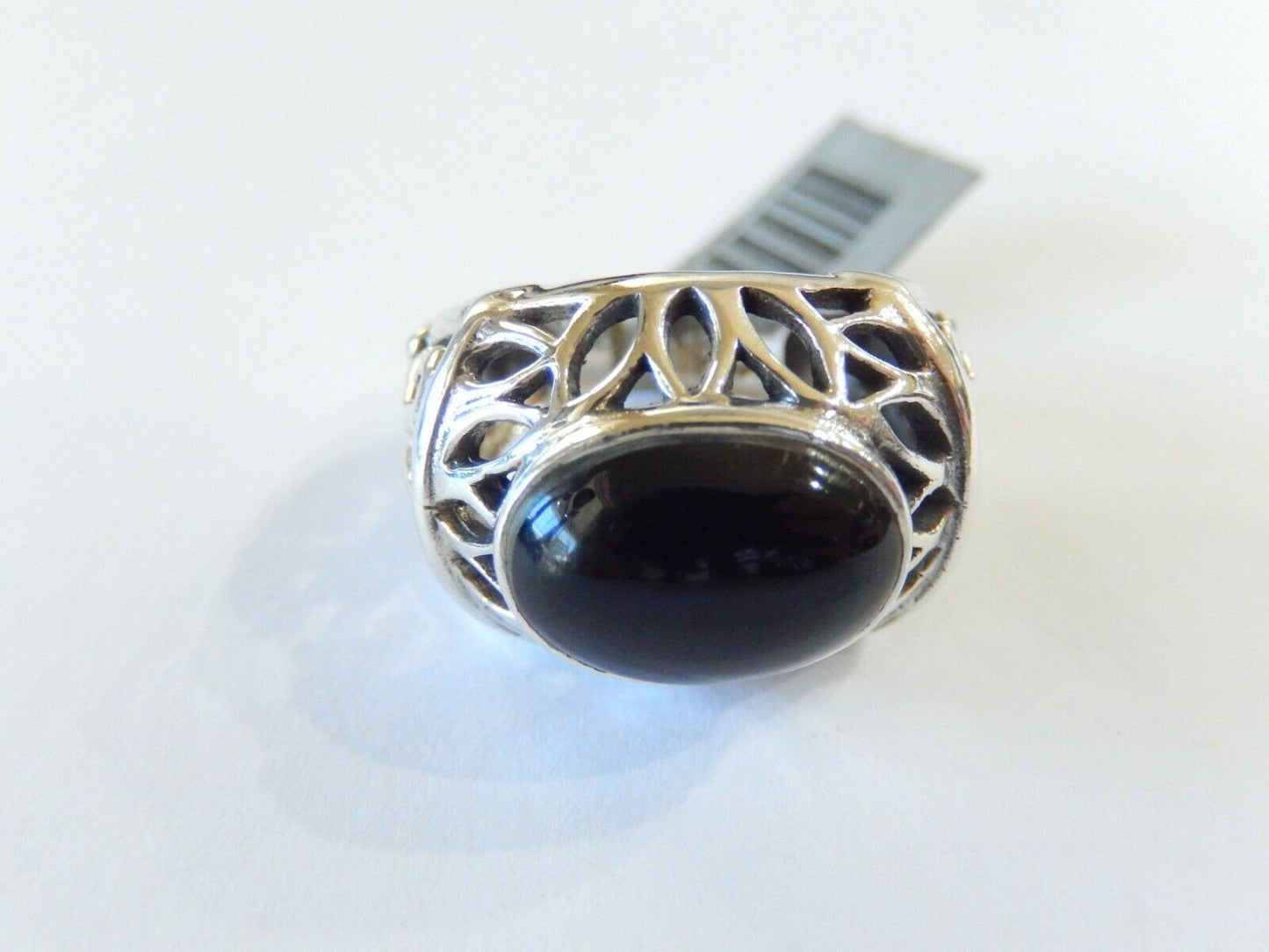 *VINTAGE*  THICK - Sterling Silver Black Onyx Filagree Scroll Dome Ring Size 6.5