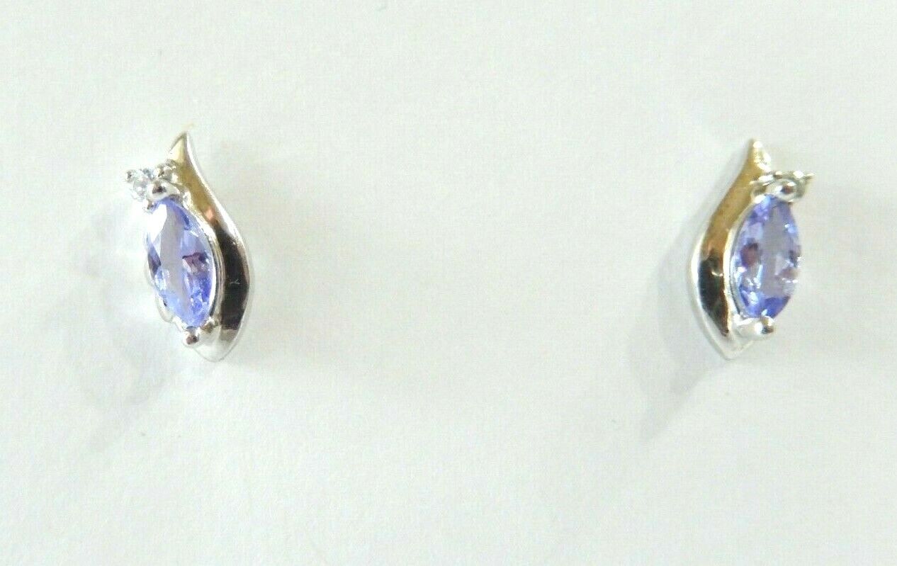 10K White Gold 1/2CT TW Purple Marquise Cut Tanzanite  & Diamond Post Earrings