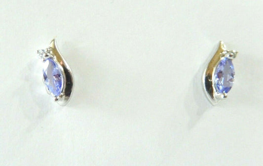10K White Gold 1/2CT TW Purple Marquise Cut Tanzanite  & Diamond Post Earrings