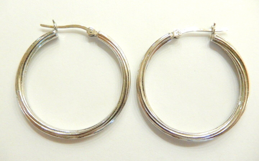 *VINTAGE*  925 Sterling Silver Classic Round 1 3/8" Diam Hoop Earrings