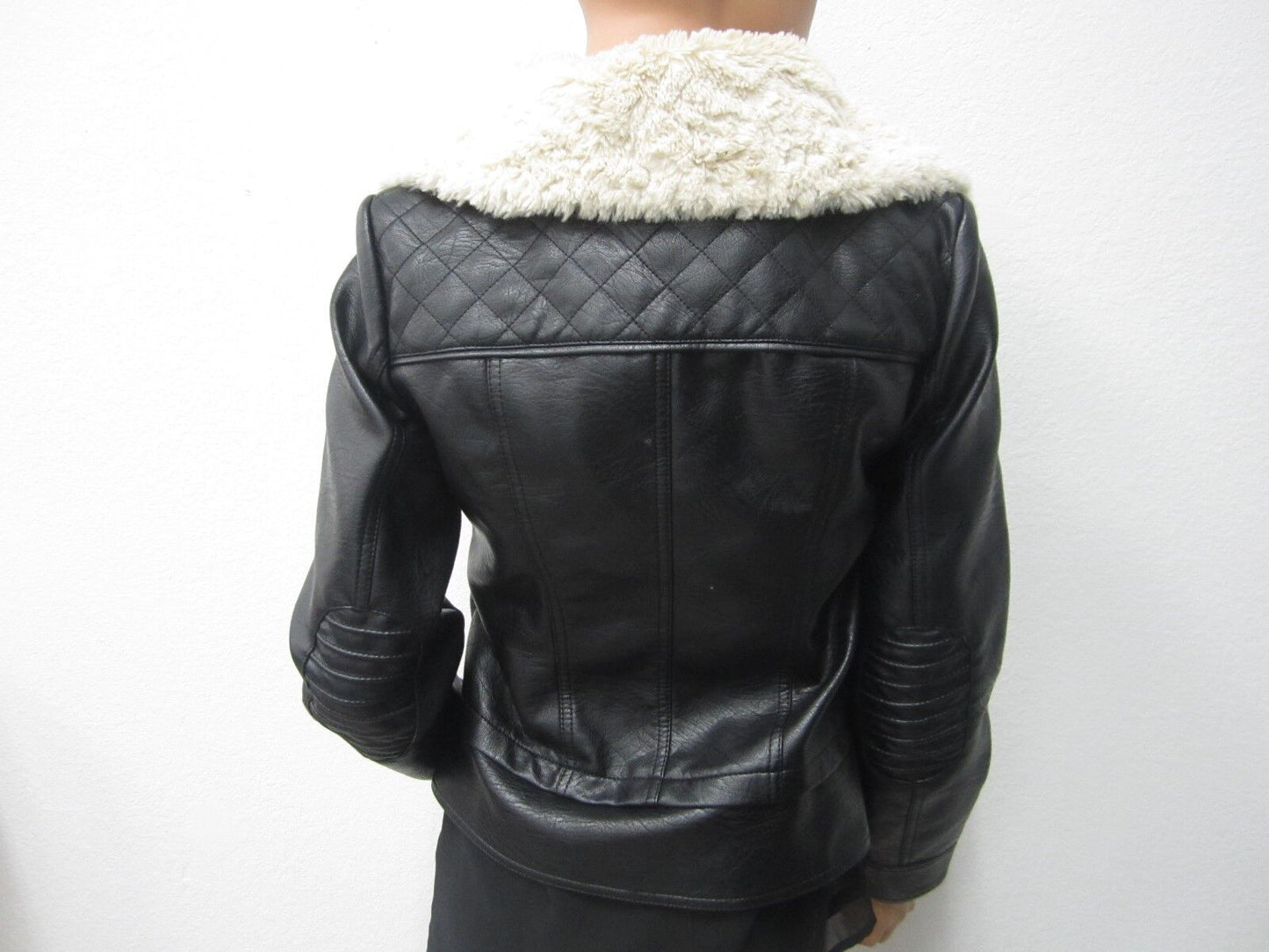 NICE Guess Fur Collar Leather Black Coat Size Medium