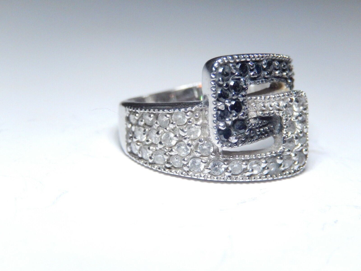 *VINTAGE*  Sterling Silver  Black and Clear CZ Buckle Size 6.25