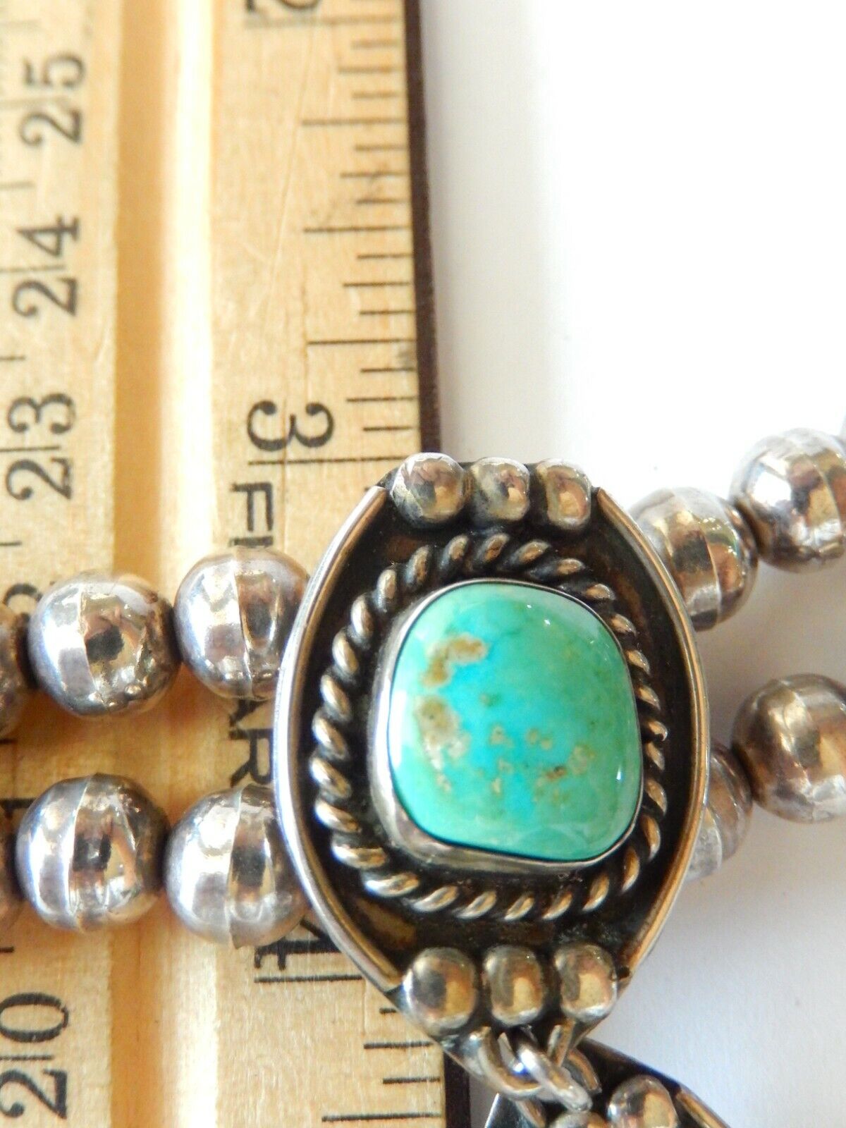 *VINTAGE*  Navajo 925 Sterling Silver Turquoise 15" Necklace