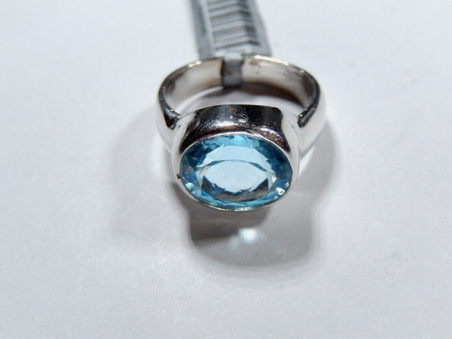 925 Sterling Silver 5.00 CT  Bezel Set Oval Blue Topaz Solitaire Ring Size 7.75