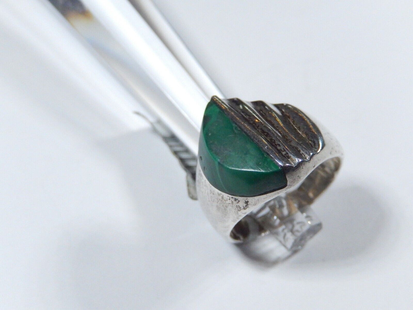 *VINTAGE* Signed Mexico  Sterling Silver Malachite Ring  Size 8.25