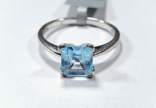 Natural 2.00CT Swiss Blue Topaz 925 Solid Sterling Silver Band Solitaire Ring 8