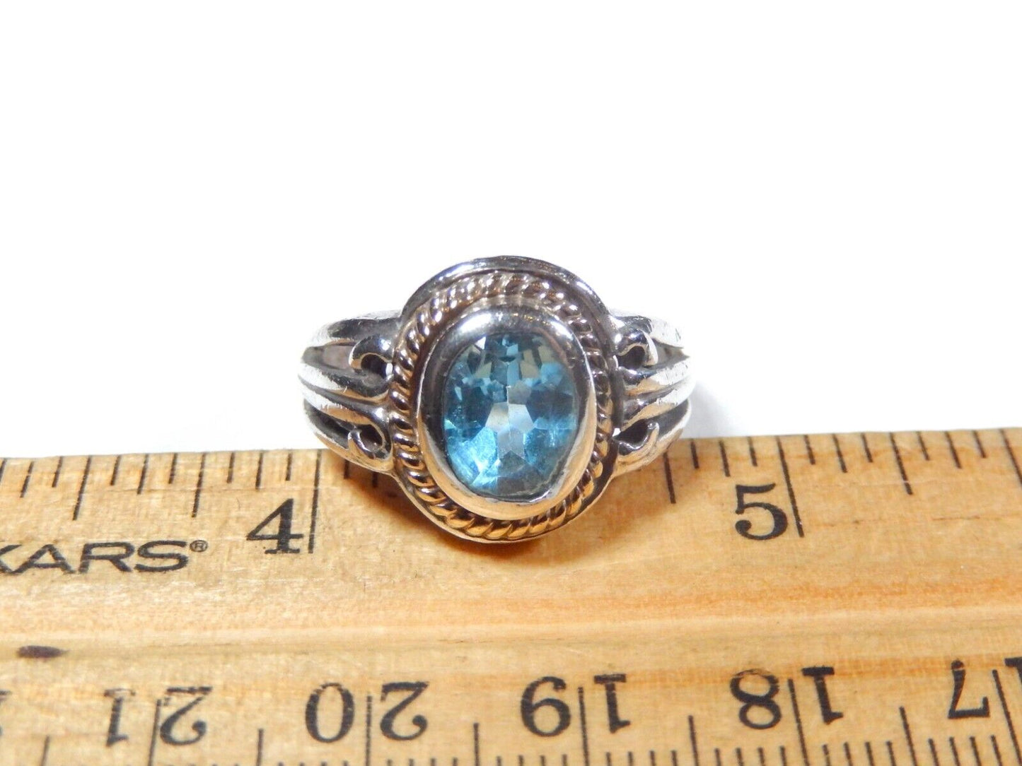 GORGEOUS 14K YELLOW GOLD & STERLING SILVER 2.00 CT BLUE TOPAZ  RING SZ 7.5