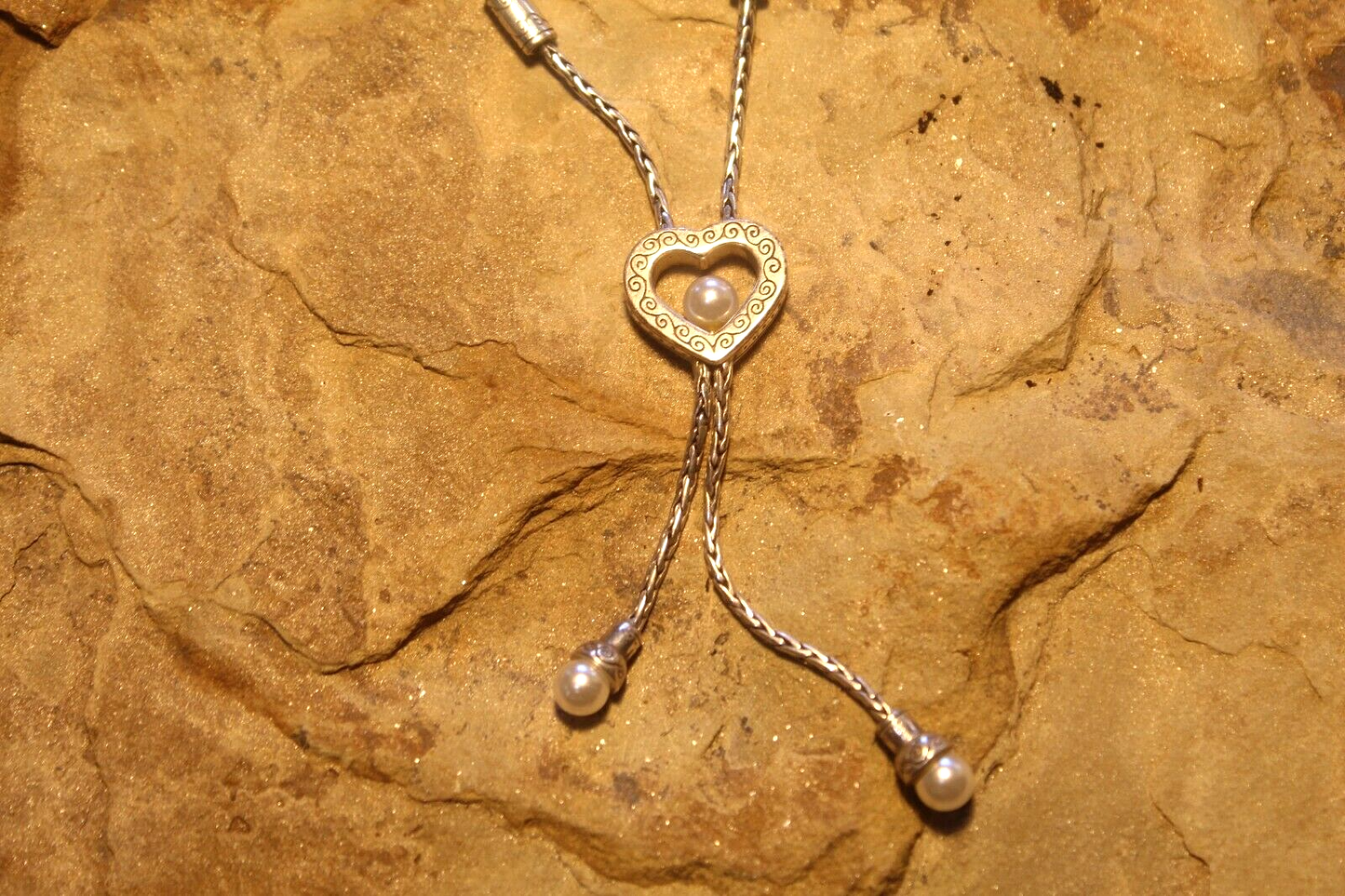 *RETIRED* Brighton  Heart  Pearl  Silver Necklace 16" - 18"