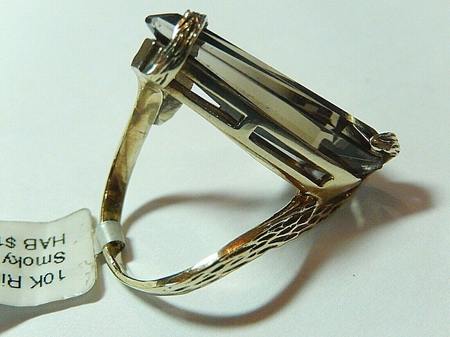 *VINTAGE*  LADIES 10K YELLOW GOLD FANCY CUT SMOKY QUARTZ SOLITAIRE RING SZ 6