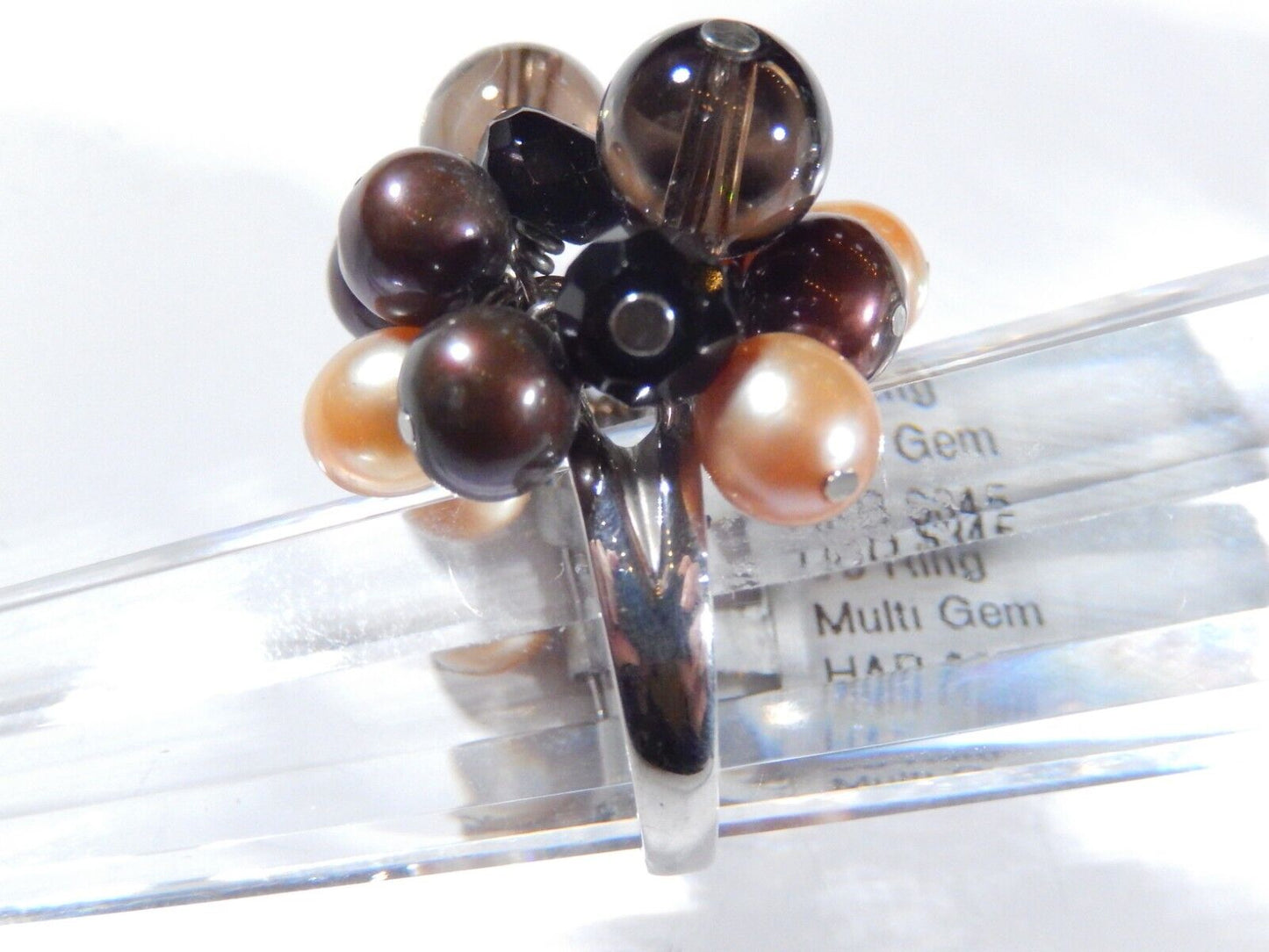 *VINTAGE*  LARGE BEAUTIFUL  STERLING SILVER PEARL DANGLE COCKTAIL RING SIZE 7