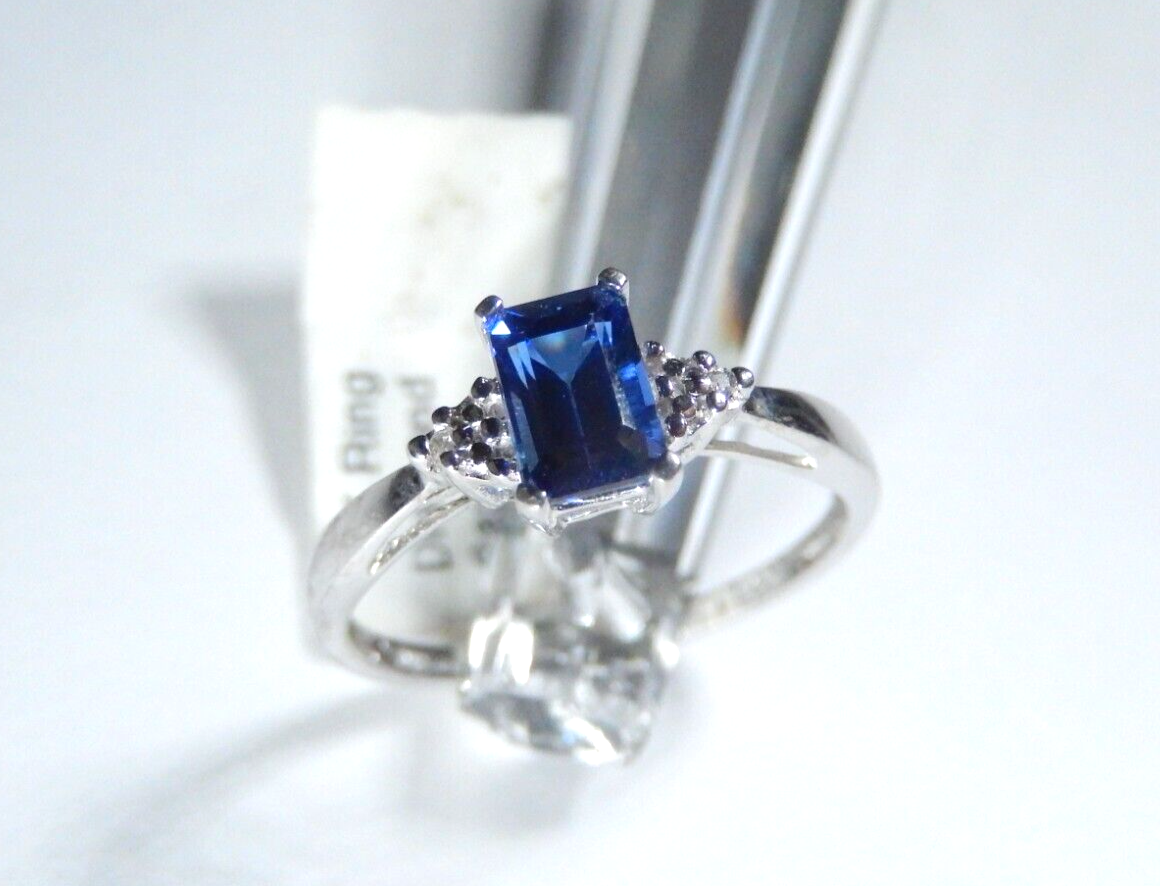 *NWT* 10k White Gold Lab Created  Sapphire And Diamond Ring Size 7.25