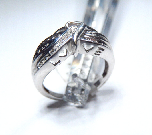 *VINTAGE* 10k White Gold  1/3 CT  Natural Diamond *LOVE* Cutout Band Size 7.5