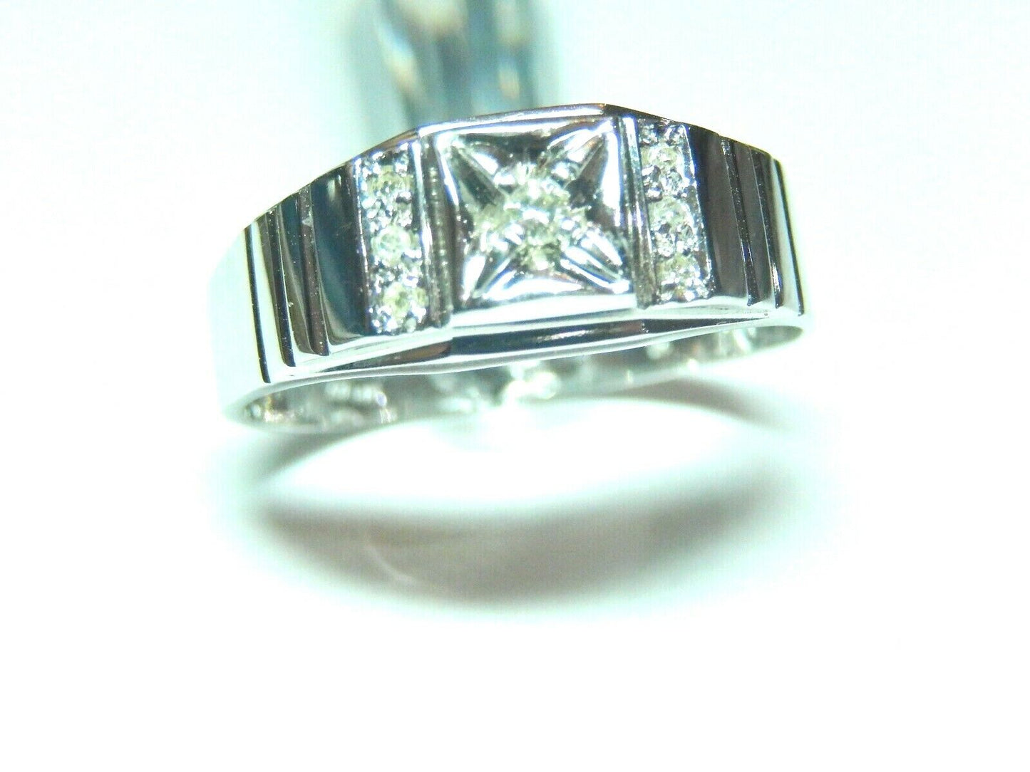 *NEW* Mens Solid 14K White Gold 1/5 Ct Round VS Natural Diamond Ring Size 13.25