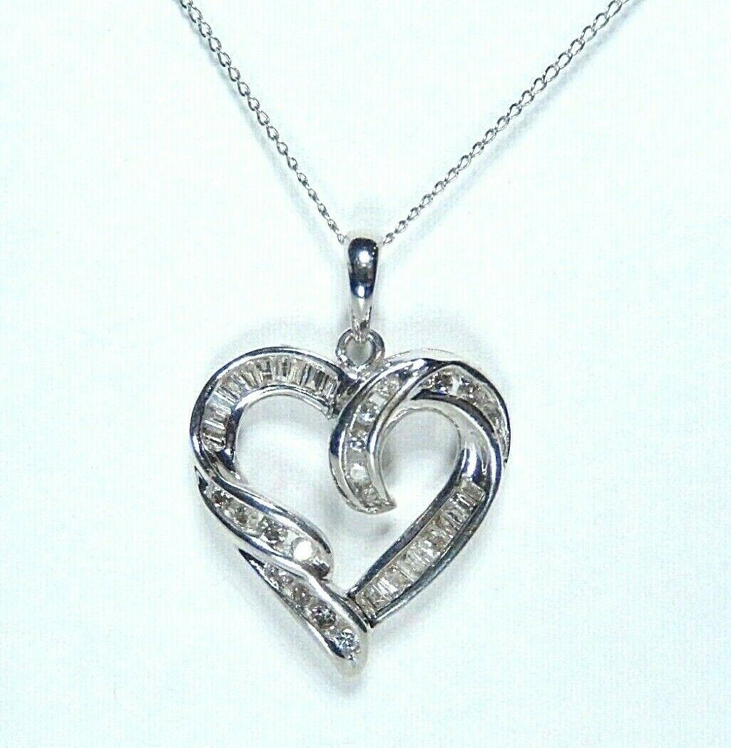 10k White Gold .50CT Natural VS Diamond Heart Shaped Pendant w/14K WG 20" Chain