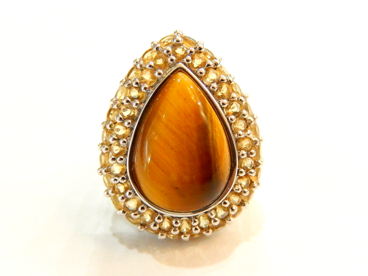 Tiger's Eye & Citrine Sterling Silver STATEMENT Gemstone Ring Size 6.5