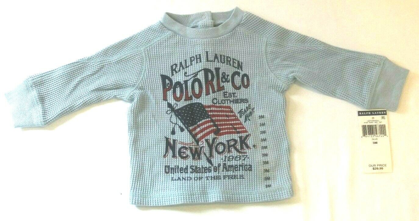 *NWT* Polo Ralph Lauren Logo Design Boys Blue Ribbed Top Size Baby 3 Months
