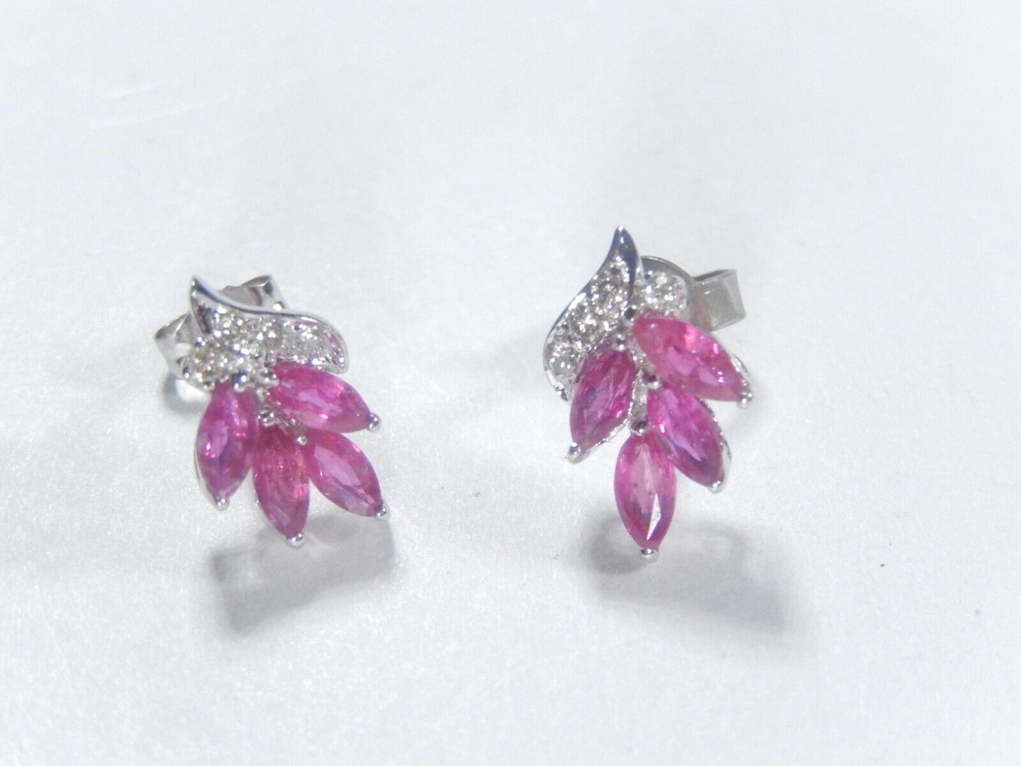 *VINTAGE*  14K White Gold Natural Red Ruby and Diamond  Earrings