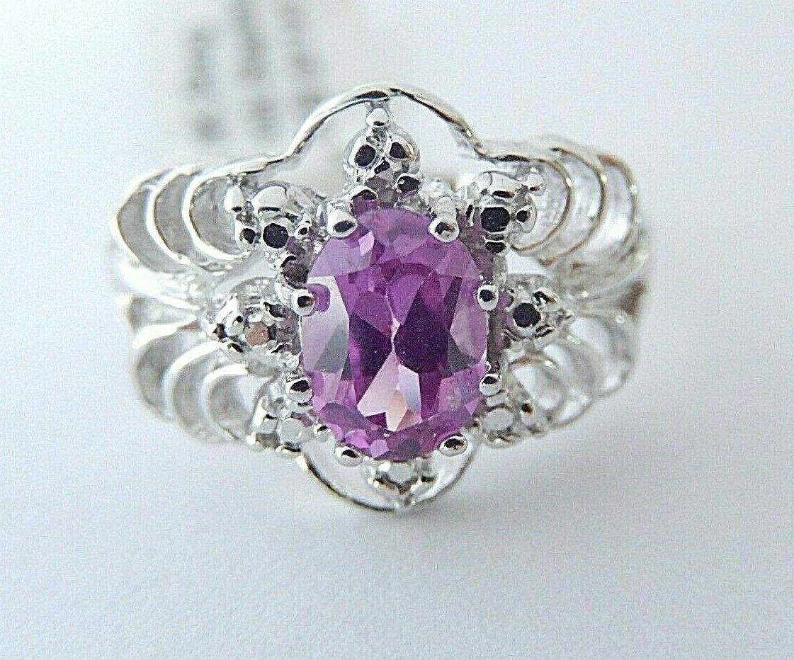 Brand New 10k White Gold 3/4CT Natural Oval Amethyst Ring Size 6.75
