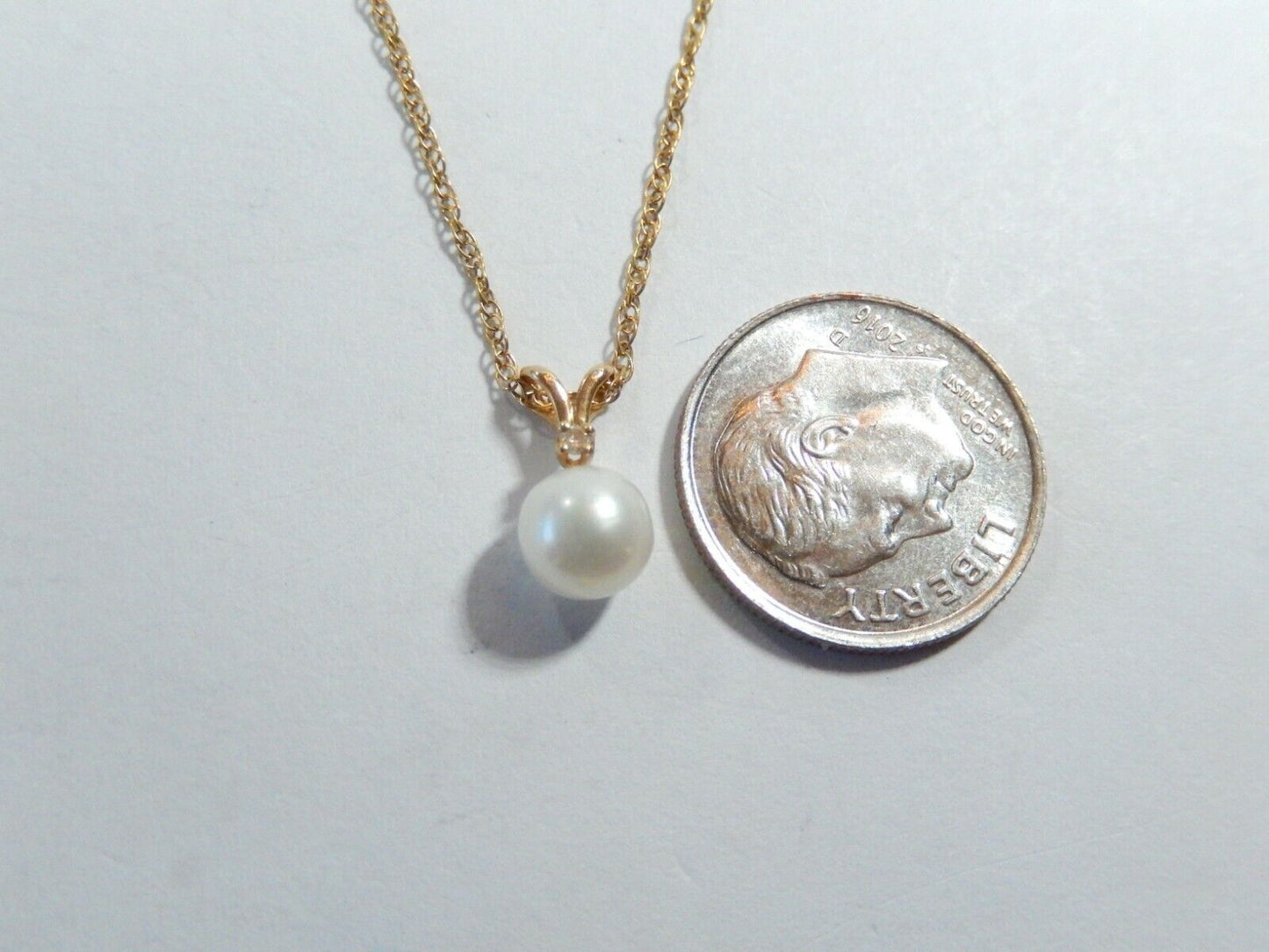 *NWT* 14k Yellow Gold AAA Round 6mm Cultured Pearl & Diamond Pendant w/ 20"Chain