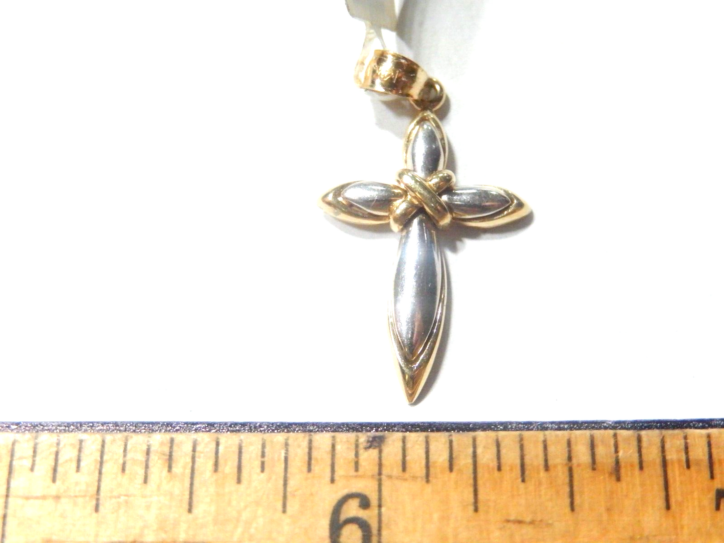 *VINTAGE*  14K Two-Tone Gold Polished Cross Pendant 1.25" Tall