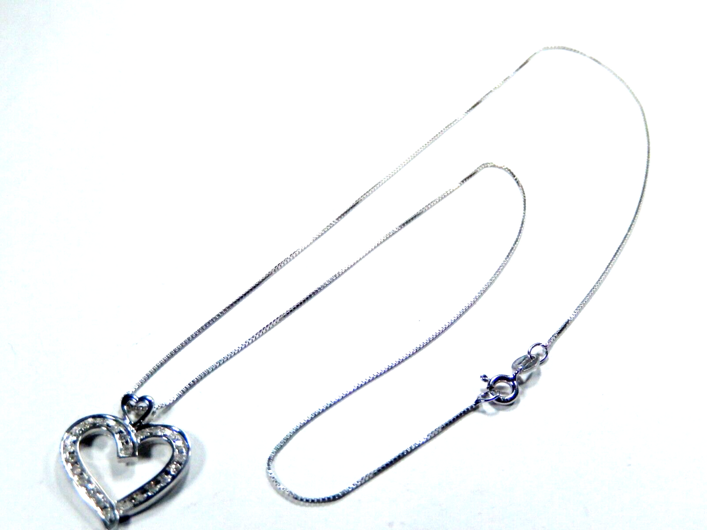 NEW 10K White Gold .33CT 23 Natural Diamond Open Heart Pendant w/18"chain
