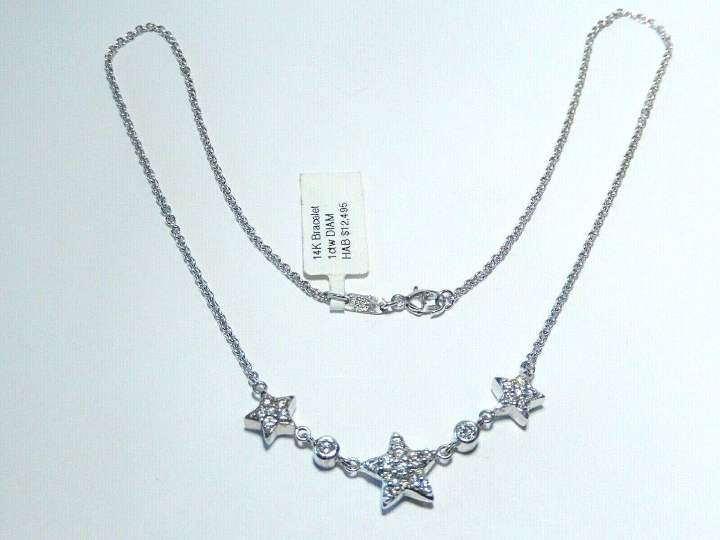 *VINTAGE*  14K White Gold 1.00 CT VS Natural Diamond Stars 17" Necklace  10.4 gm