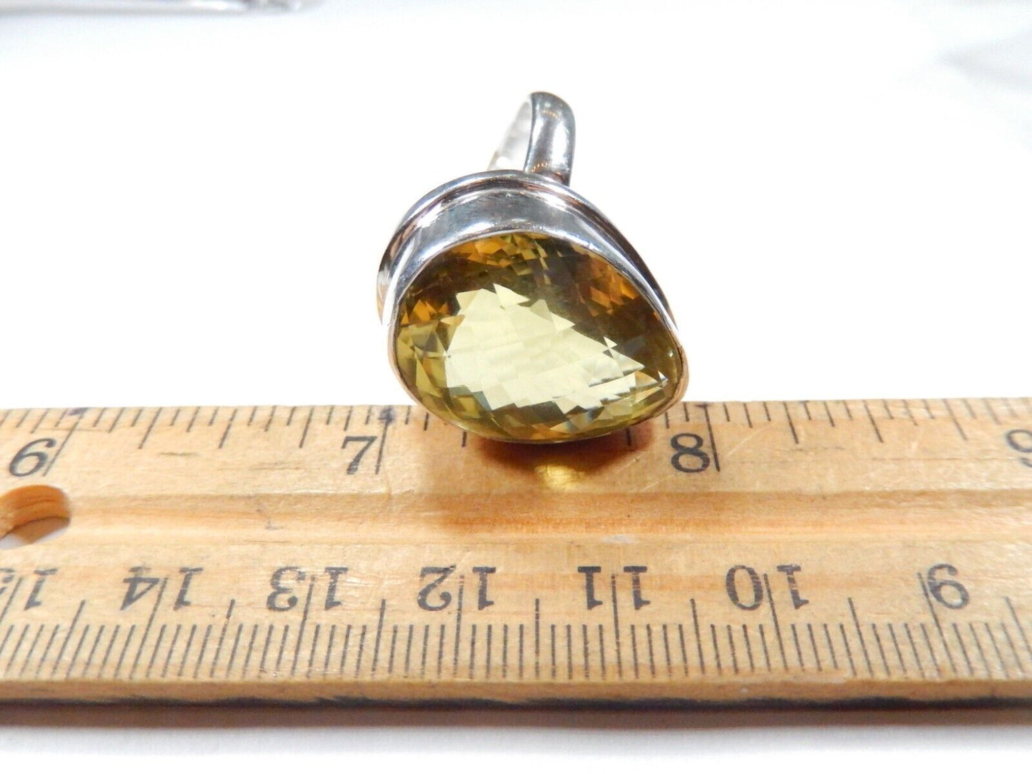 VINTAGE* HUGE STATEMENT Sterling Silver 22.0 CT Checkerboard CITRINE Ring Sz10.5
