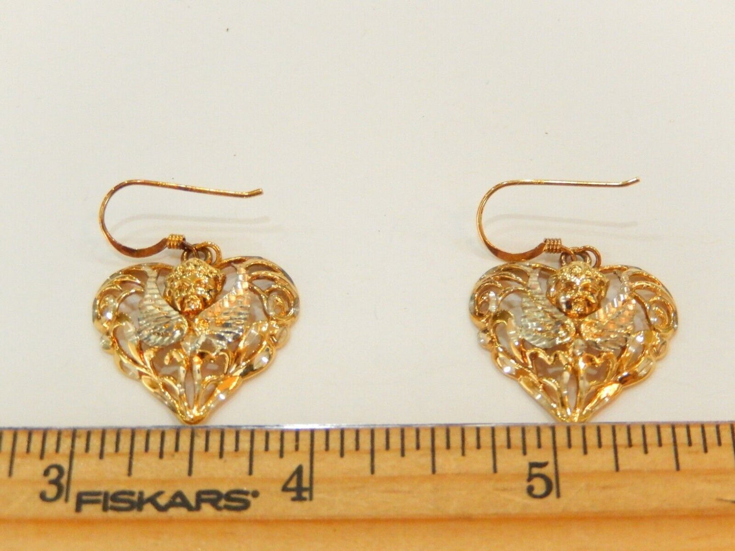 14K Yellow Gold Vermeil Sterling Angel Heart Hook Earrings
